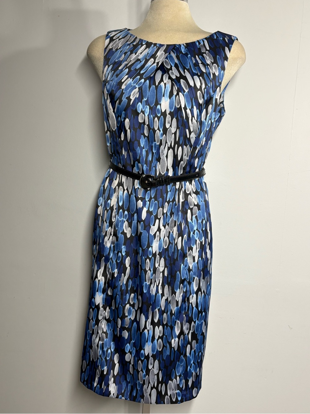 dressbarn Blue and Navy Abstract Print Midi Dress Size 14
